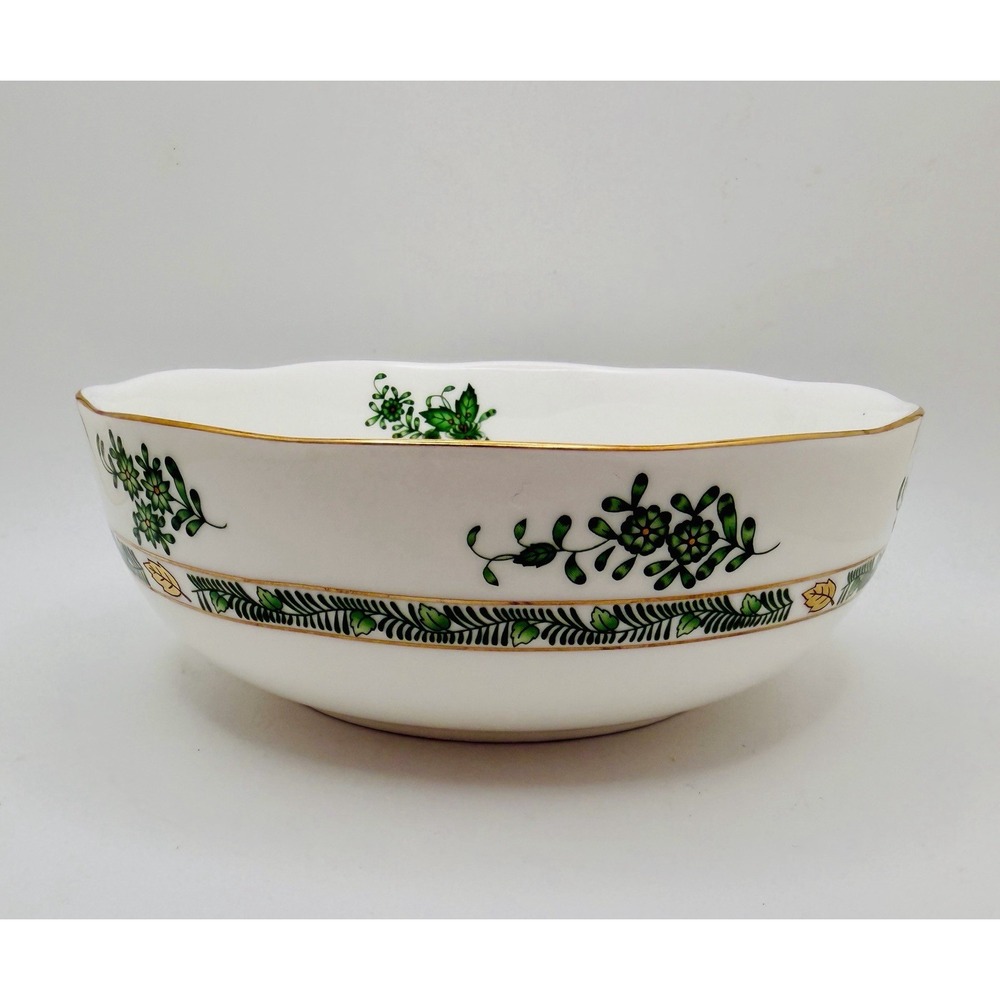 Gracie Bone China "Green Gracie" Serving Bowl 8.25" Scalloped Gold Trim Floral
